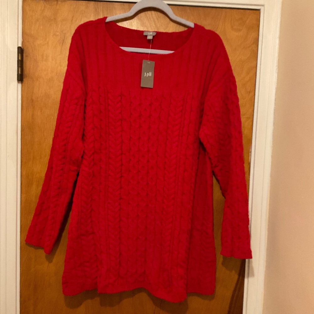 J Jill Women's Size XL Red Cable Knit Sweater Pullover Long Sleeve Soft NWT